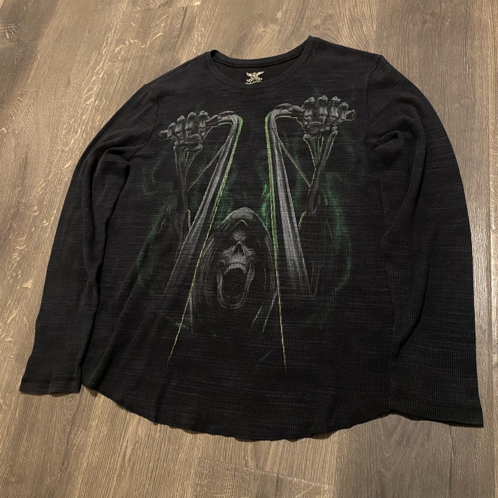 Faded Glory Skull Print Long Sleeve Shirt